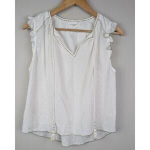 FLANNEL America Ruffle Sleeve Blouse w/Metallic Trim White 0